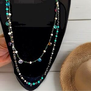 Lot of Beaded Necklace Necklaces Boho Hippie Green Silver 18" 20" Fashion